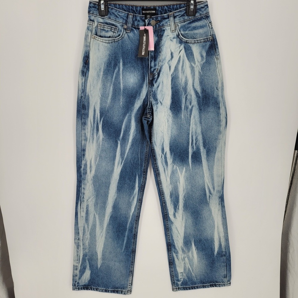 PrettyLittleThing wid Leg Jeans Womens Size 6 Bleach Wash Acid Wash baggy new